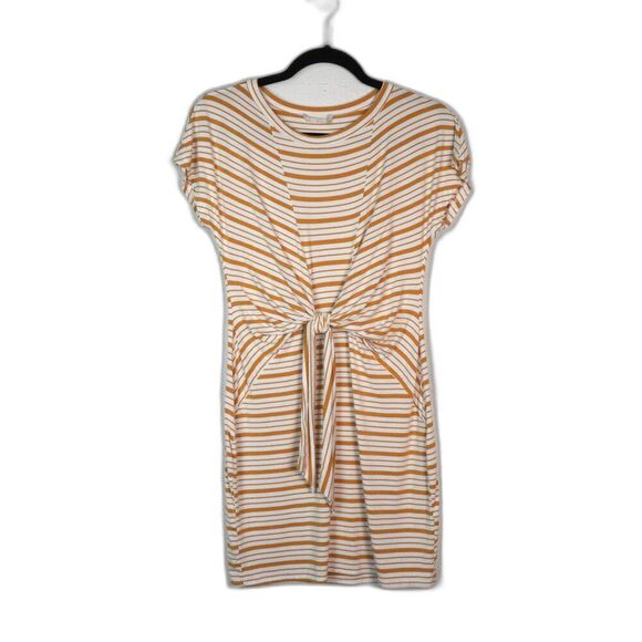 Altar'd State Striped Yellow and White Mini Dress Tie Front Sz S EUC Summer - Picture 1 of 5